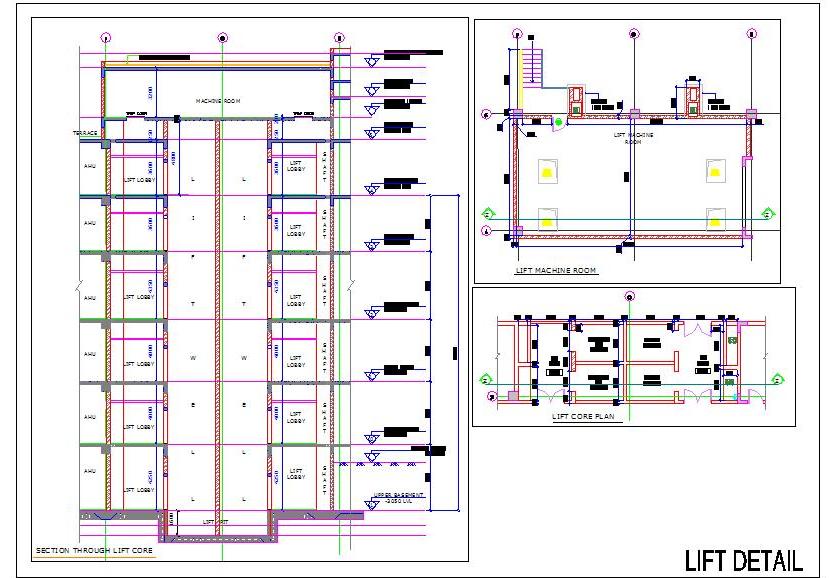 Multi-Storey Lift Lobby Free CAD Drawing- Sections & Floor Plans